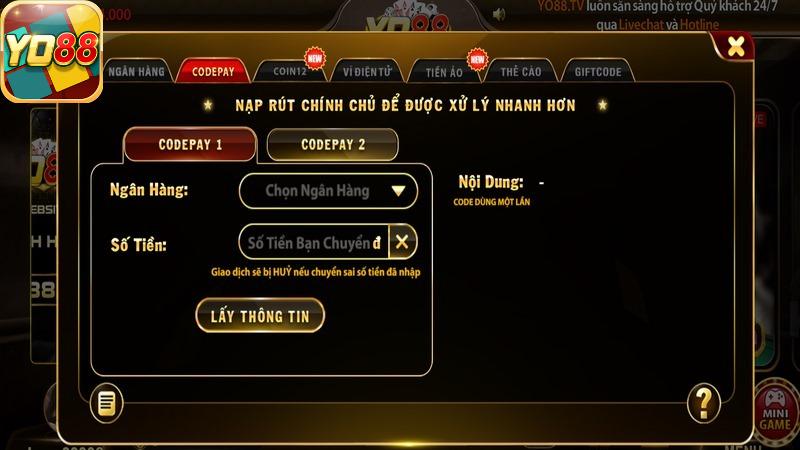 Nạp qua Code Pay với tốc độ giao dịch nhanh hơn